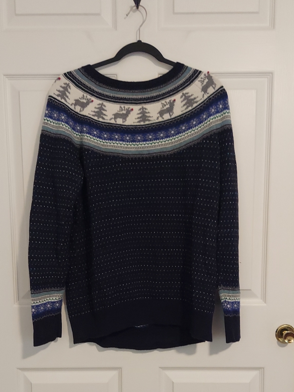 Women's Navy Fair Isle Reindeer Crewneck Sweater Sz. 2X